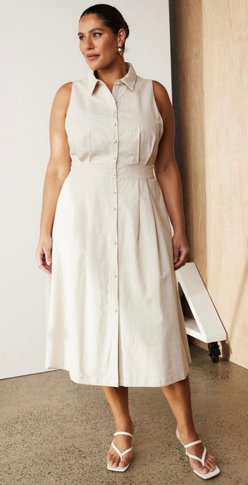 ATMOS & HERE Linen Collared Midi Dress