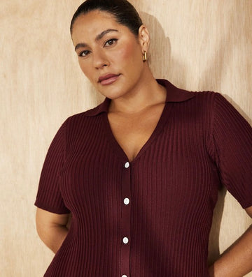 Atmos & Here Burgundy Button Down Tee Dress
