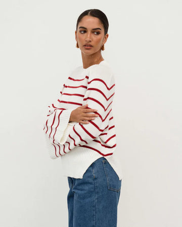 White Closet Wine Stripe Knit Jumper