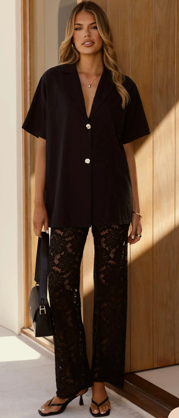Lace Pant and Button Down Set