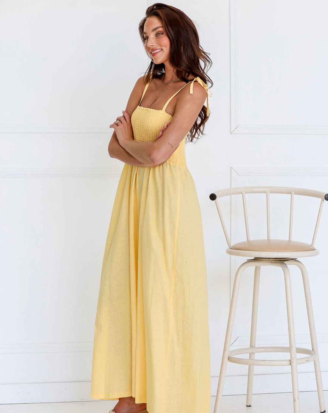 For Flora Midi Tie Strap Dress