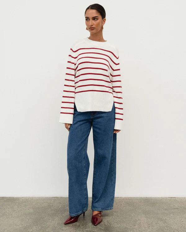 White Closet Wine Stripe Knit Jumper