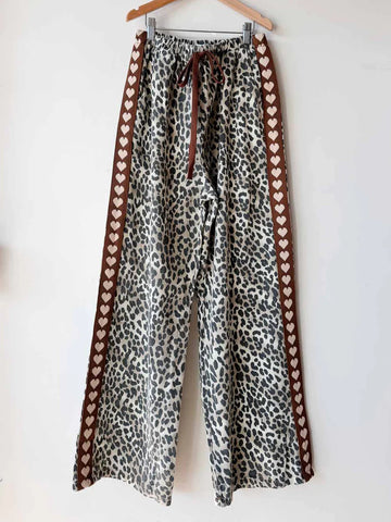 By Frankie Leopard Brown Heart Stripe Pant