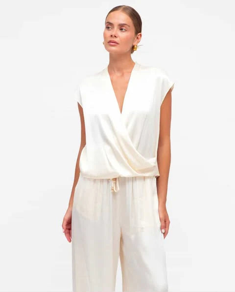 Satin Wrap Deep V Top and Pant Set